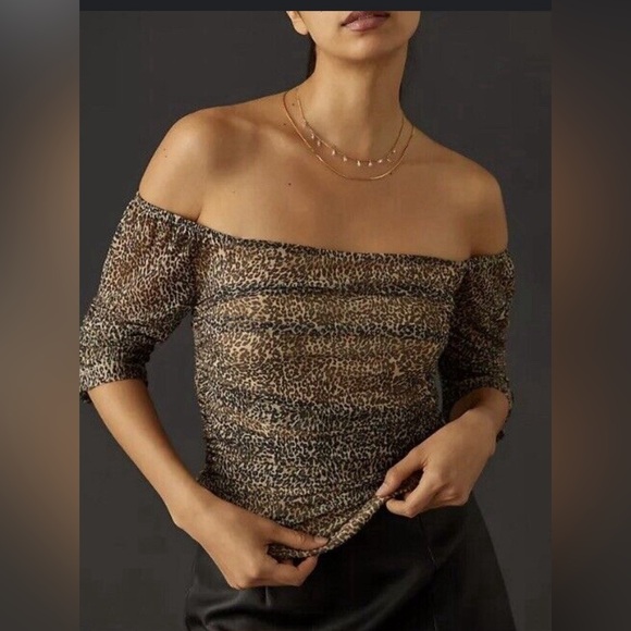 Anthropologie Tops - Anthropologie Leopard Print Draped Cowl Neck Top XL